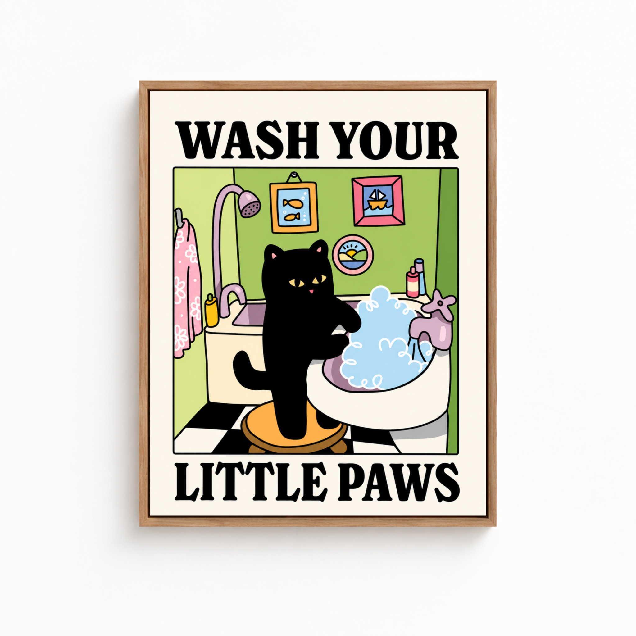 Wash Your Little Paws Cat Canvas Wall Art Aura Canvas