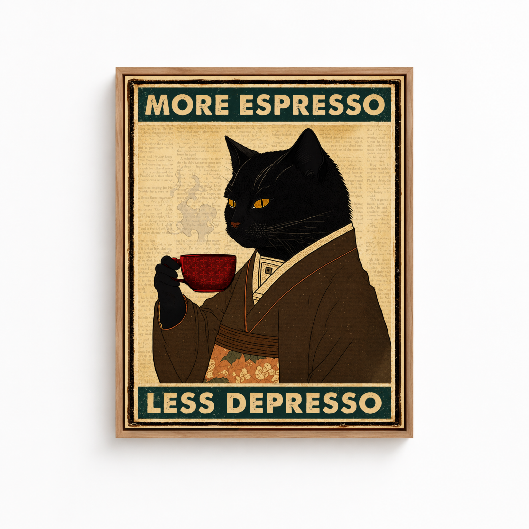 More Espresso Less Depresso Black Cat Canvas Wall Art Aura Canvas