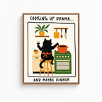 Cooking Up Drama Cat Canvas Wall Art Aura Canvas