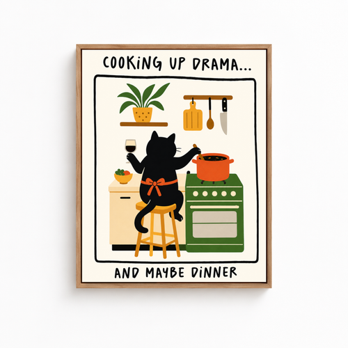 Cooking Up Drama Cat Canvas Wall Art Aura Canvas