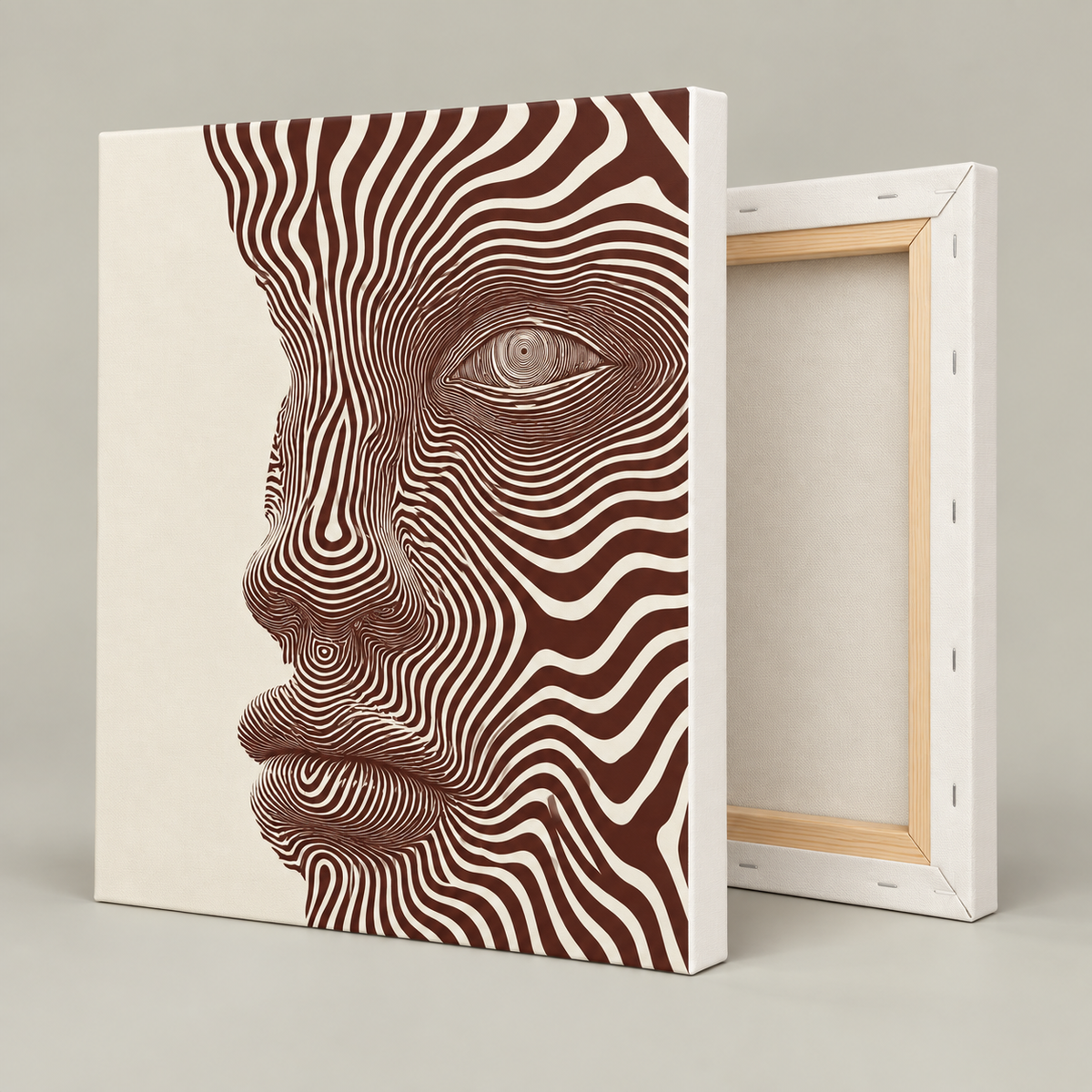 Brown and Cream Abstract Face Line Art Canvas Wall Art - canvas detail view 10