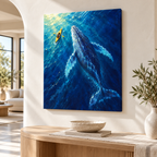 Humpback Whale and Yellow Kayak Canvas Wall Art