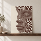 Brown and Cream Abstract Face Line Art Canvas Wall Art - canvas detail view 7