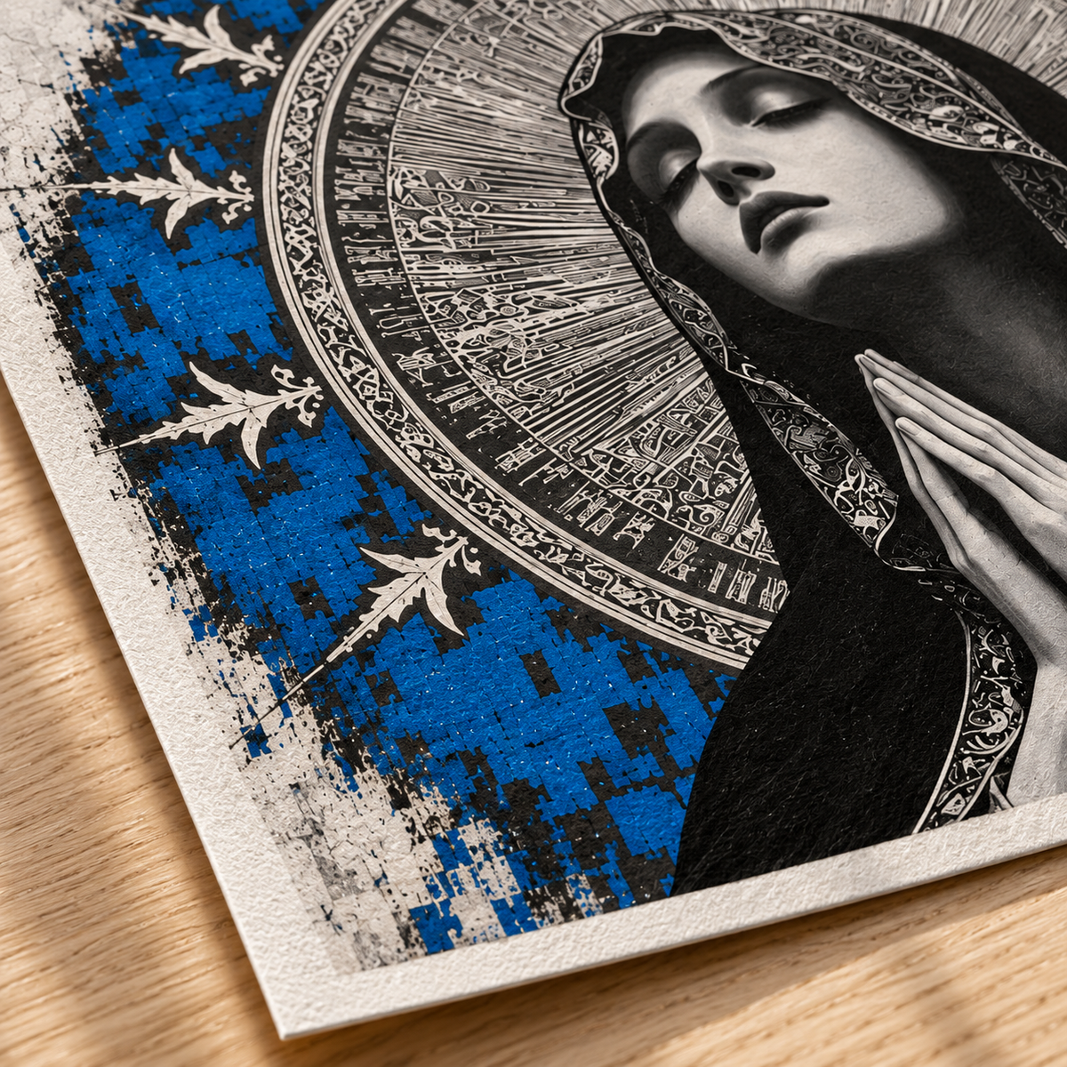 Blue Madonna Prayer Canvas Wall Art - canvas detail view 10