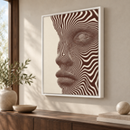 Brown and Cream Abstract Face Line Art Canvas Wall Art - canvas detail view 6