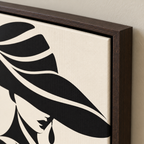 Black and Cream Woman in Wide-Brim Hat Canvas Wall Art
