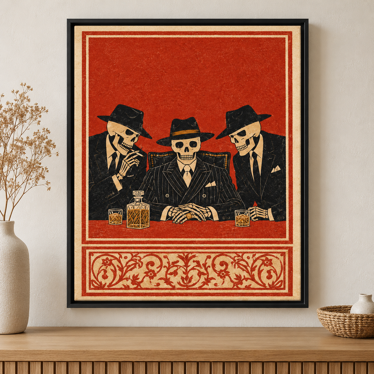 Vintage Skeleton Gangsters Canvas Wall Art