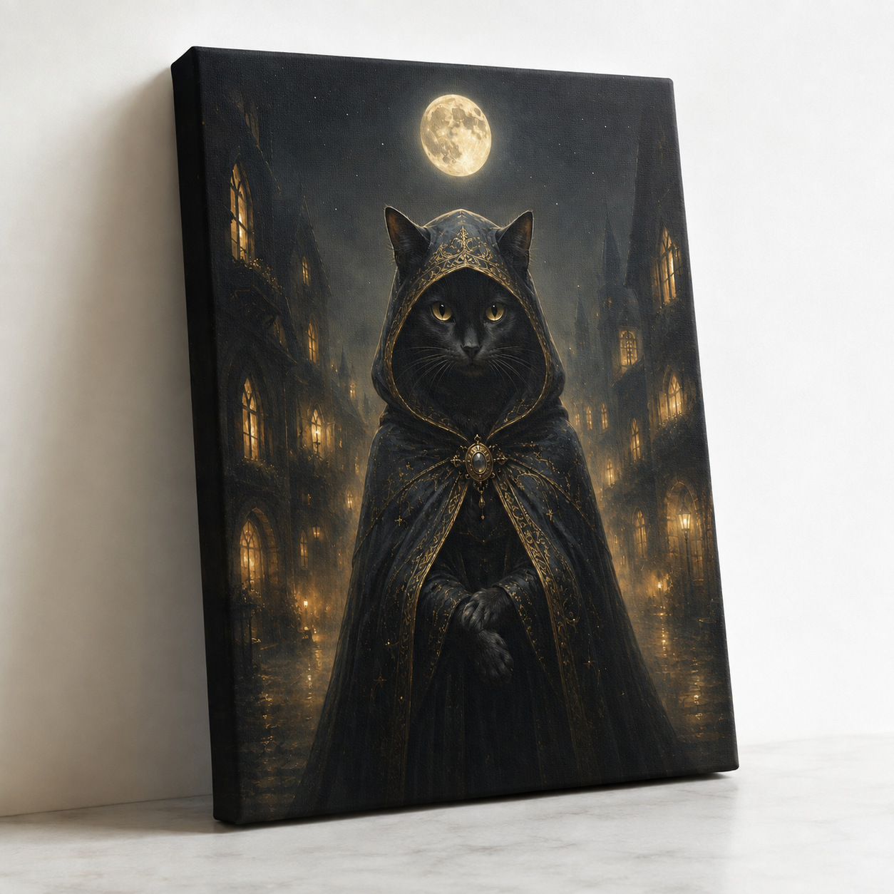 Custom Gothic Hooded Pet Portrait Canvas Wall Art