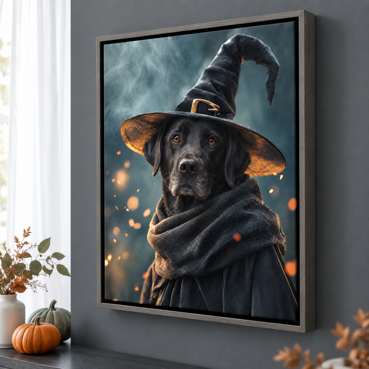 Custom Ember Glow Witch Pet Portrait Canvas Wall Art - personalized canvas detail 5