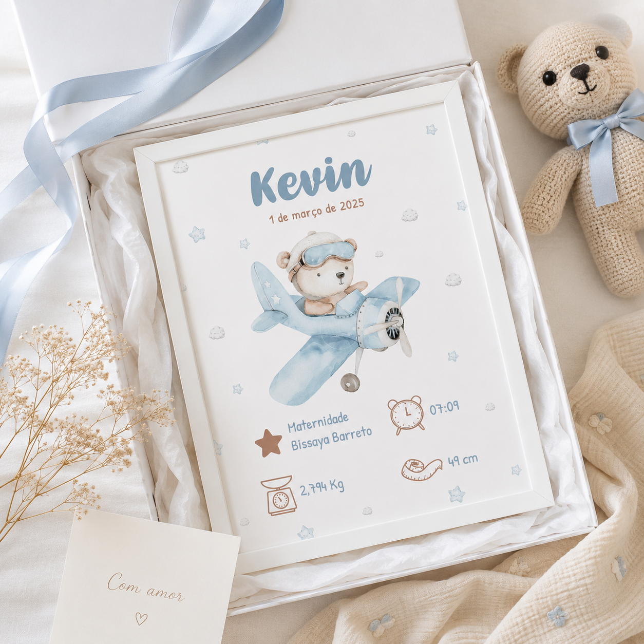 Little Aviator Personalized Baby Birth Stats Canvas Aura Canvas