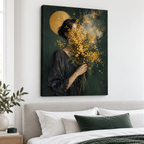 Woman with Golden Flowers Portrait Canvas Wall Art - canvas detail view 8