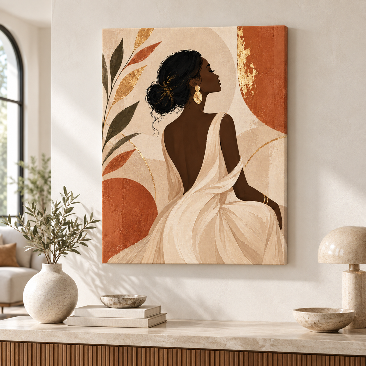Elegant Boho Woman Portrait Canvas Wall Art