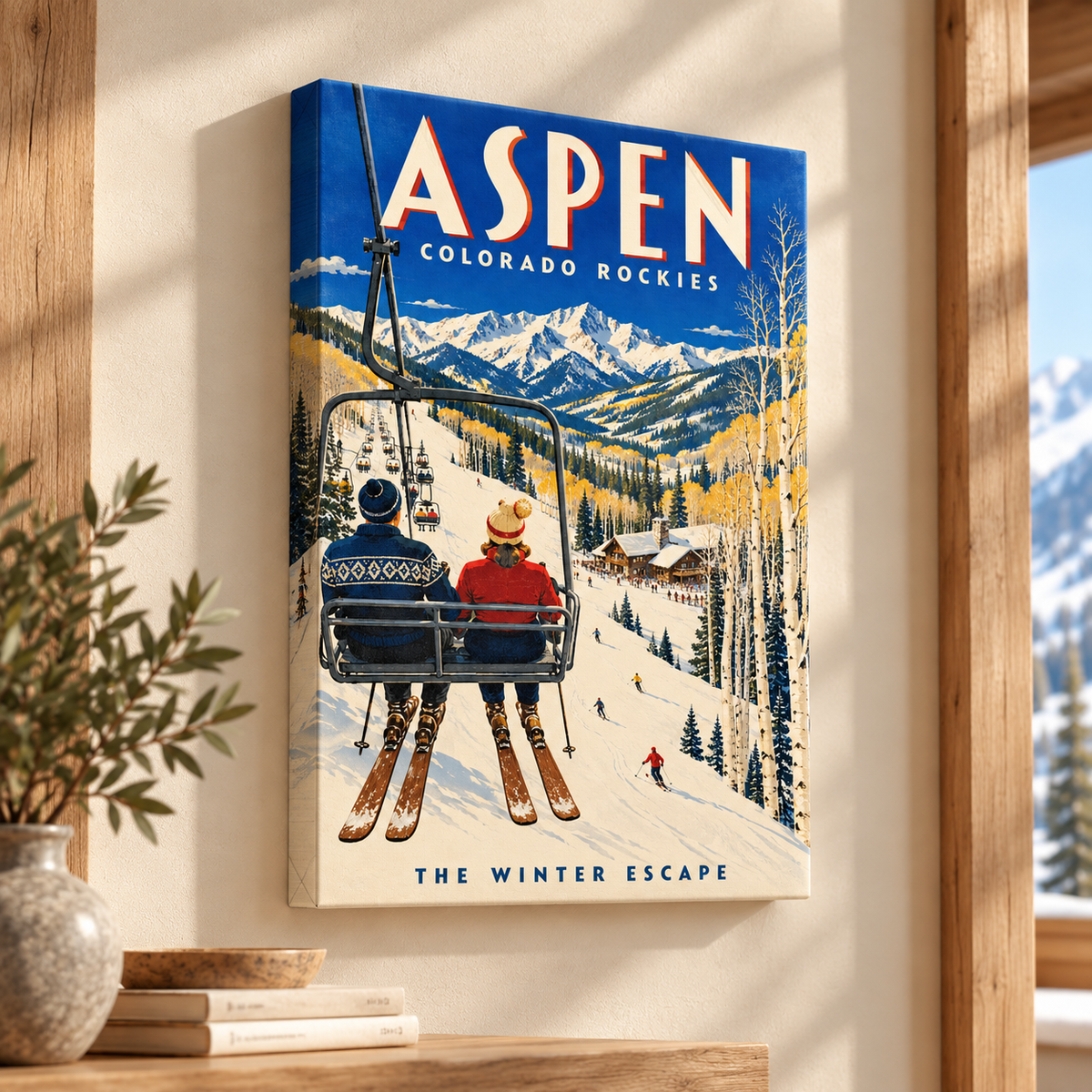 Aspen Vintage Ski Lift Canvas Wall Art - canvas artwork view 4