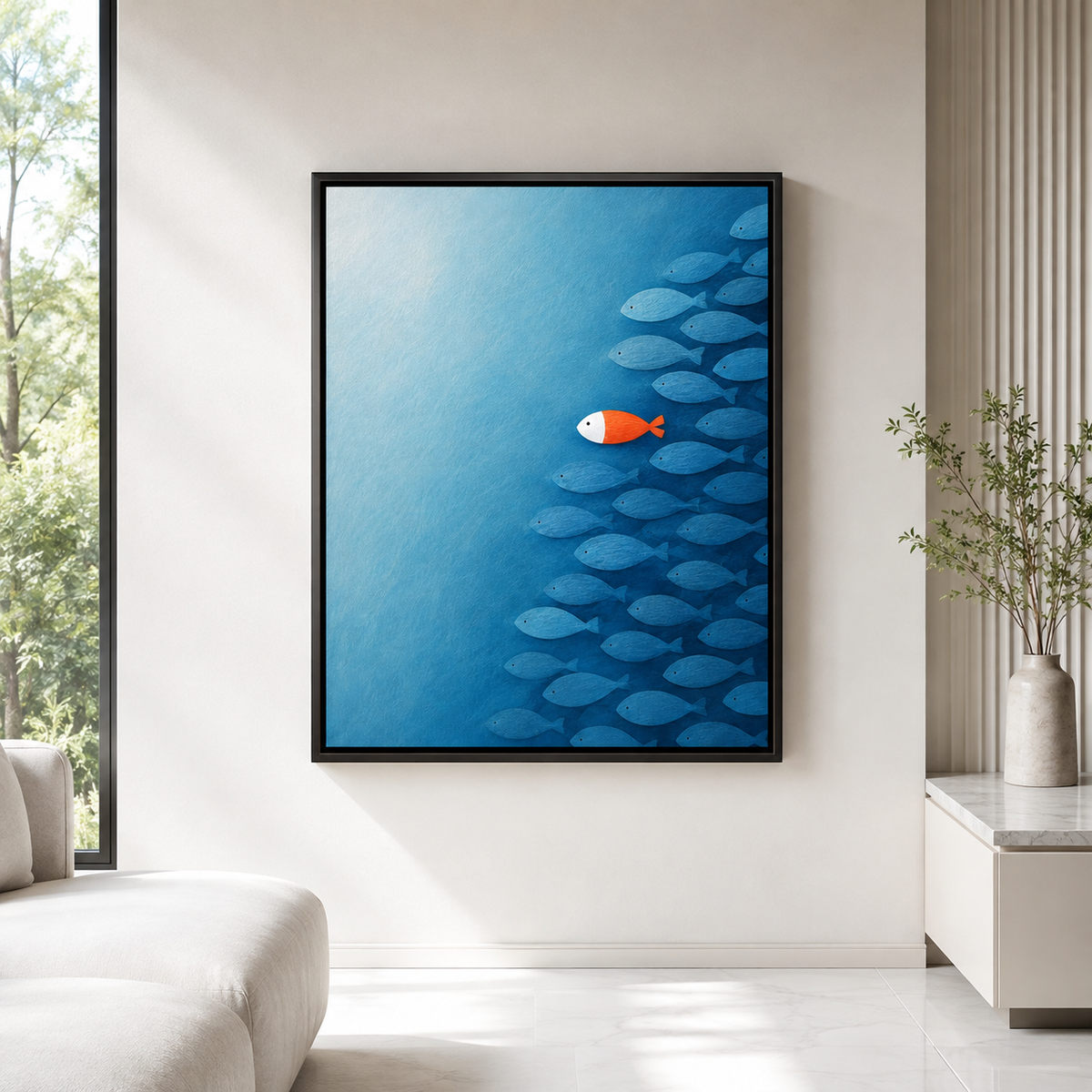 Orange Fish in Blue School Canvas Wall Art
