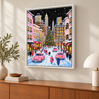 Pink Christmas City Street Canvas Wall Art - lifestyle room mockup