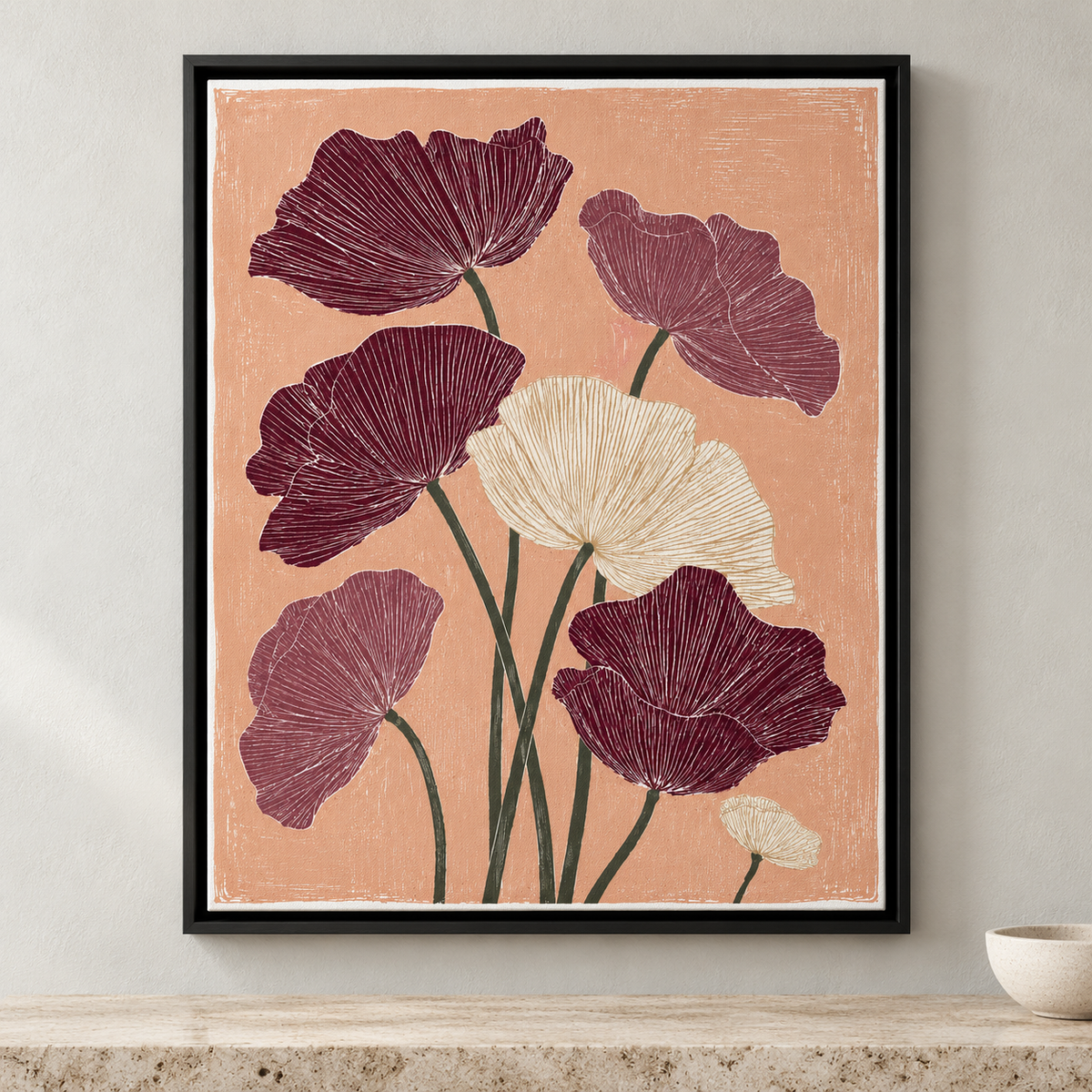 Burgundy and Cream Boho Floral Canvas Wall Art - canvas detail view 8