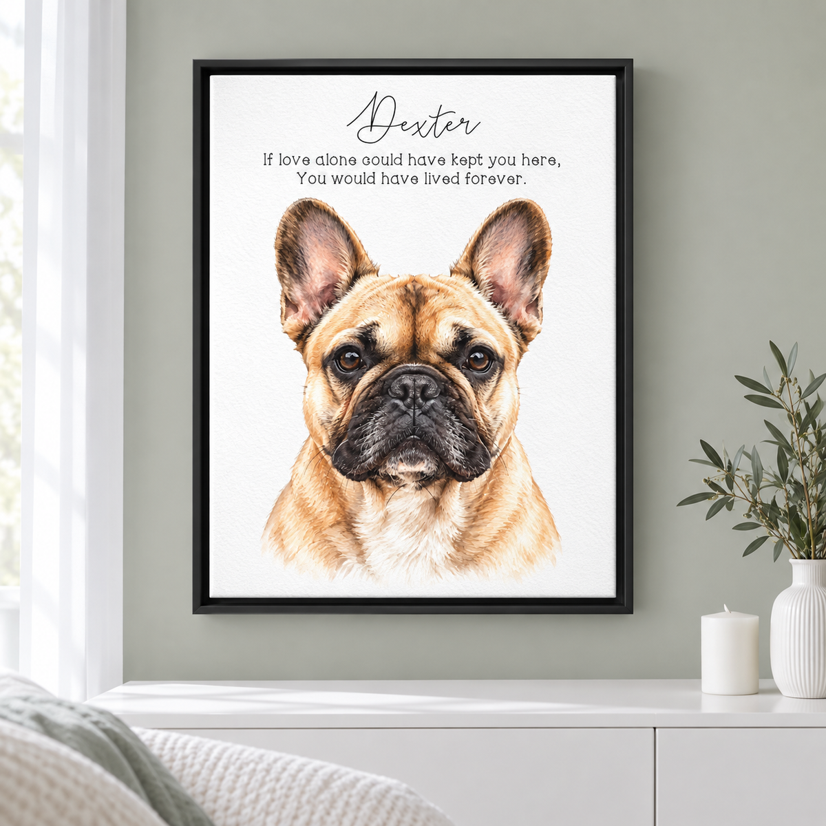 Custom Pet Memorial Portrait framed room mockup