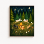 Whimsical Rabbit Campfire Canvas Wall Art Aura Canvas