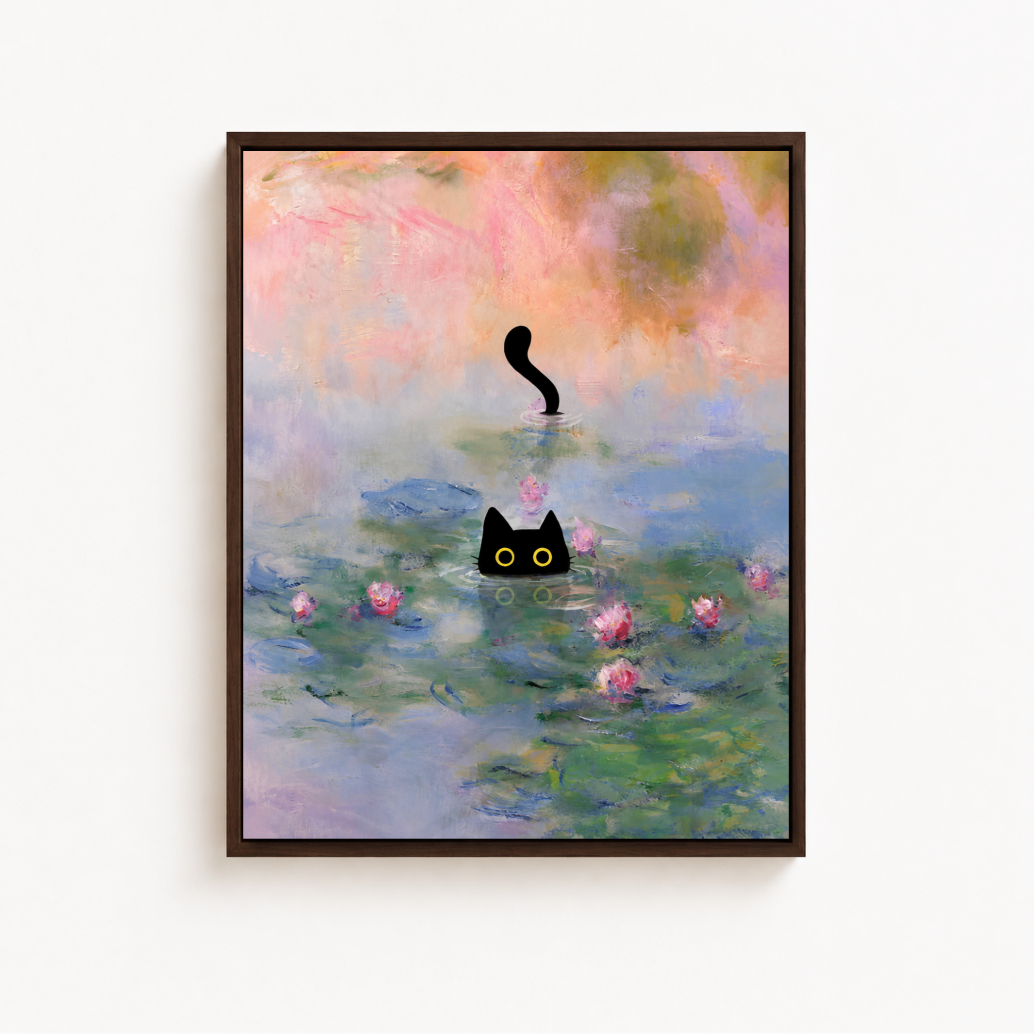 Black Cat Water Lily Canvas Wall Art Aura Canvas