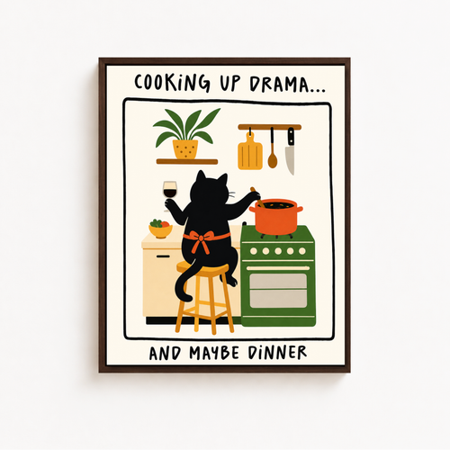 Cooking Up Drama Cat Canvas Wall Art Aura Canvas