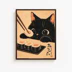 Black Cat Sushi Canvas Wall Art Aura Canvas