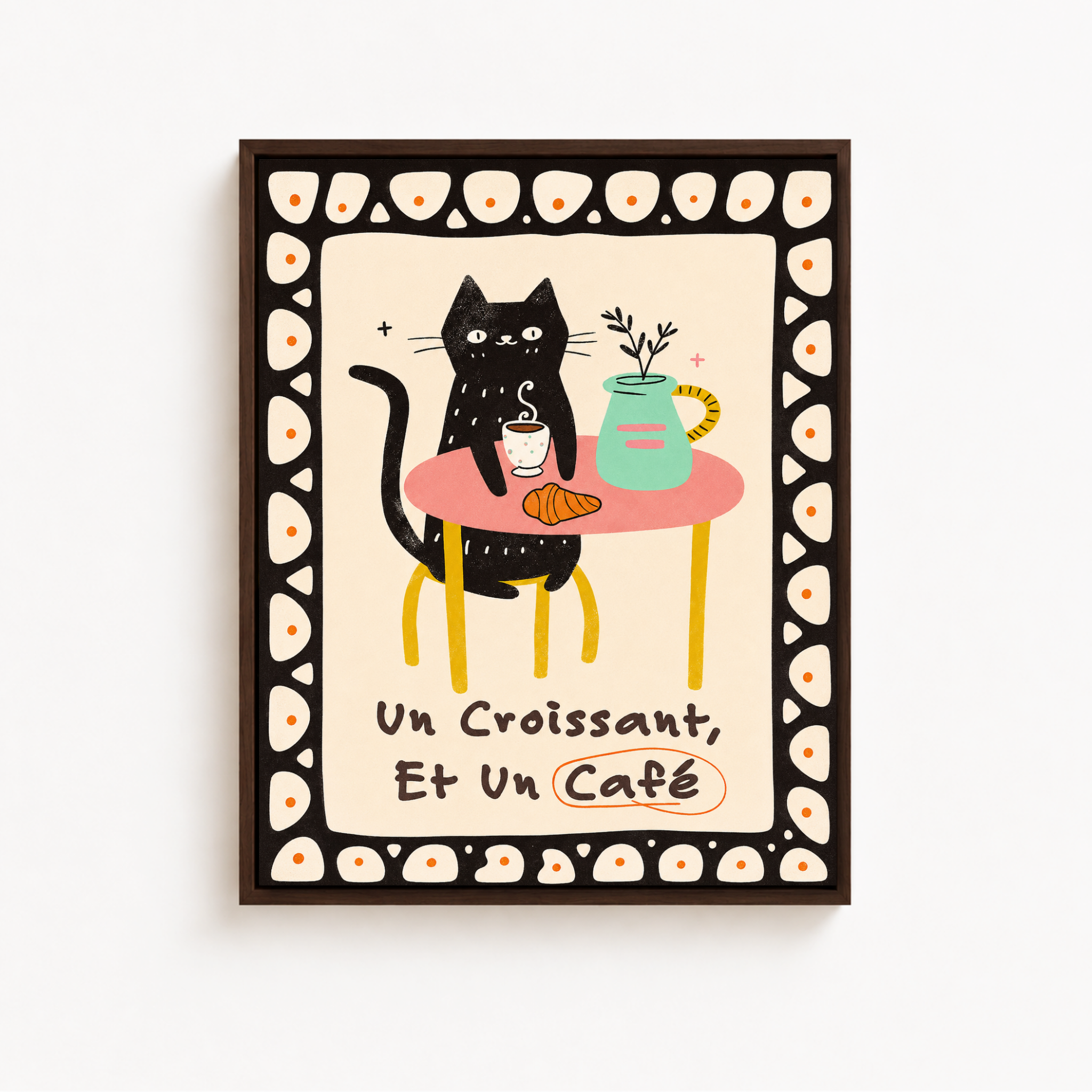 Black Cat Croissant Café Canvas Wall Art Aura Canvas