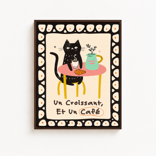 Black Cat Croissant Café Canvas Wall Art Aura Canvas