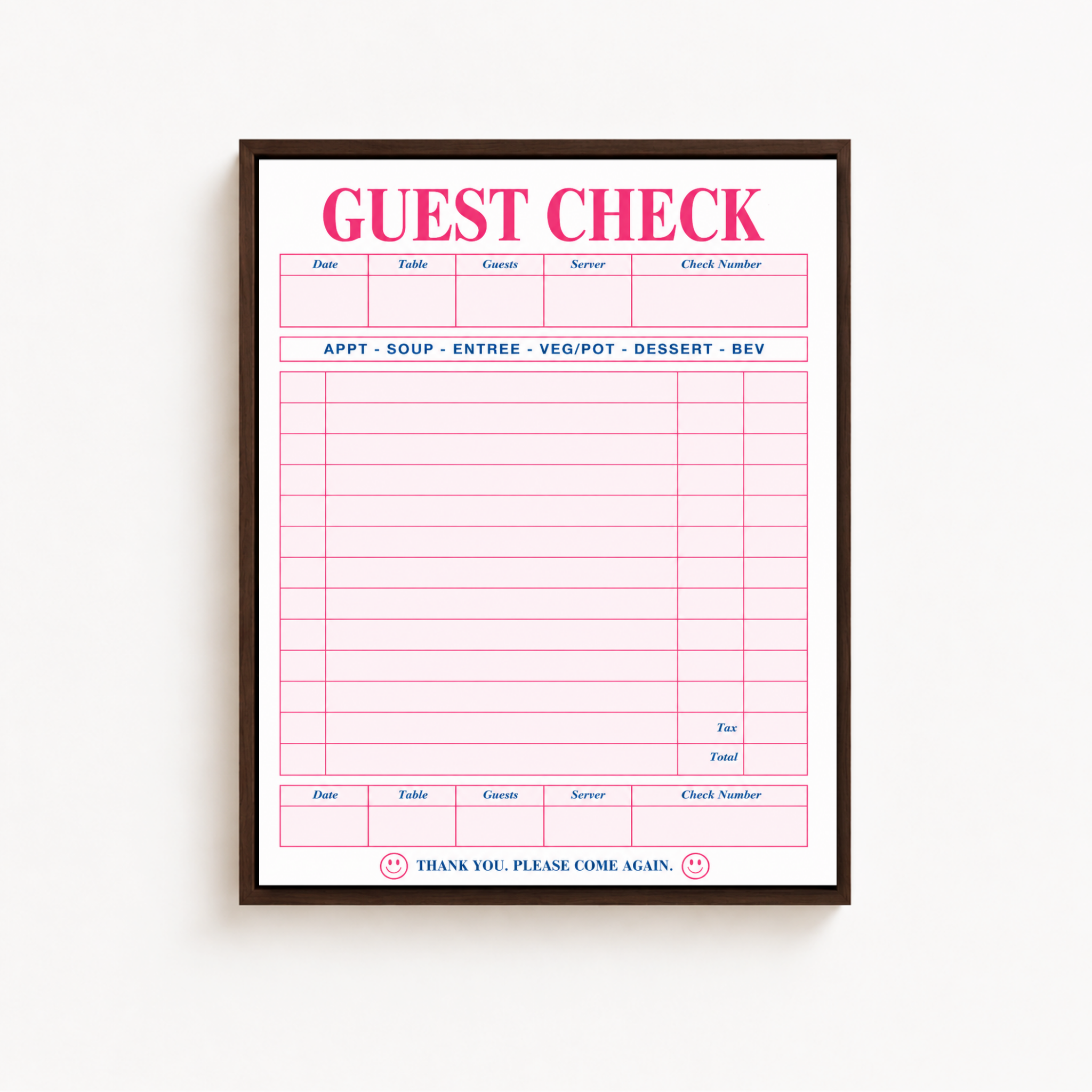 Retro Guest Check Canvas Wall Art Aura Canvas