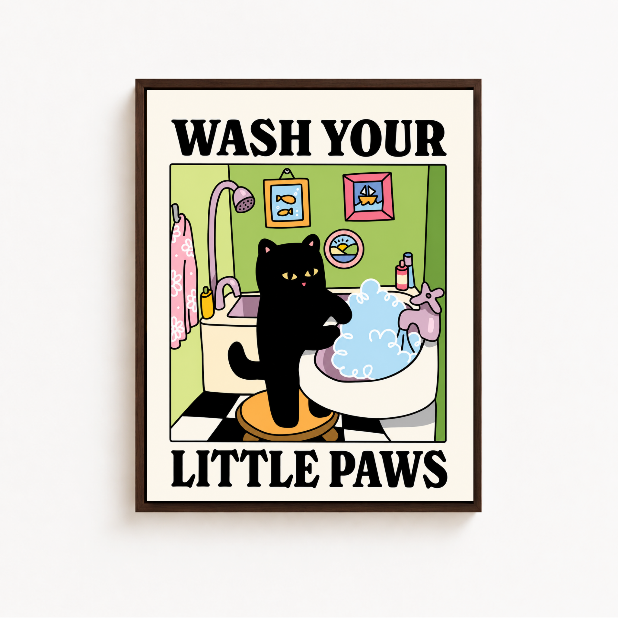 Wash Your Little Paws Cat Canvas Wall Art Aura Canvas