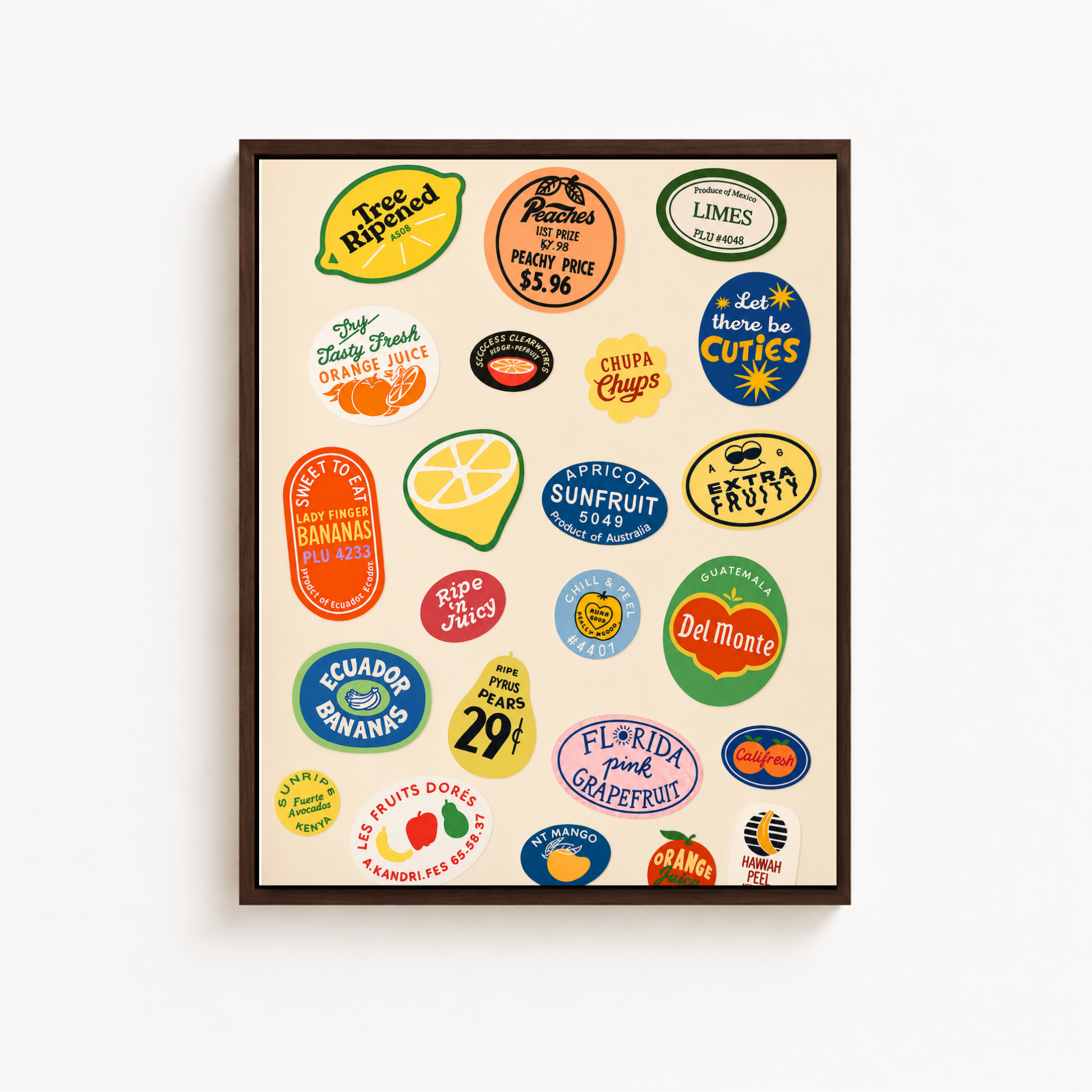 Retro Fruit Sticker Canvas Wall Art Aura Canvas