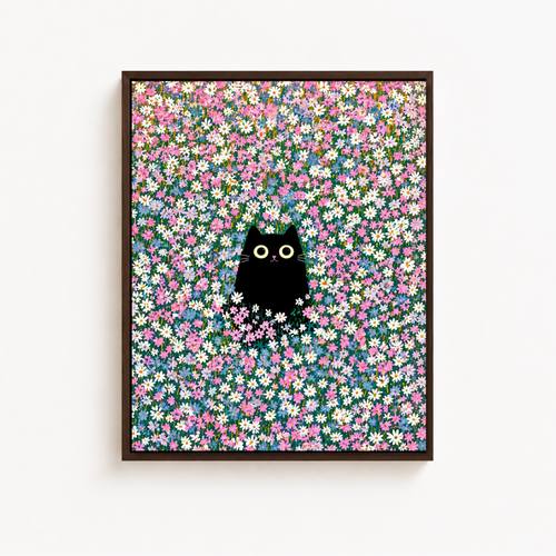 Black Cat Flower Field Canvas Wall Art Aura Canvas