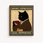 More Espresso Less Depresso Black Cat Canvas Wall Art Aura Canvas