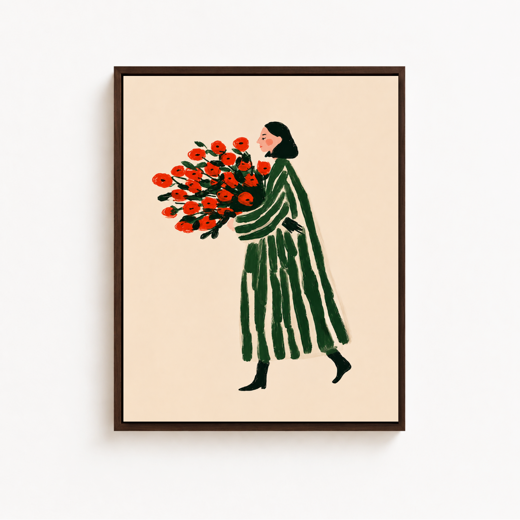 Woman With Red Flowers Canvas Wall Art Aura Canvas