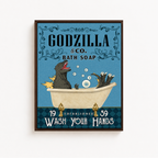Funny Kaiju Bath Soap Canvas Wall Art Aura Canvas
