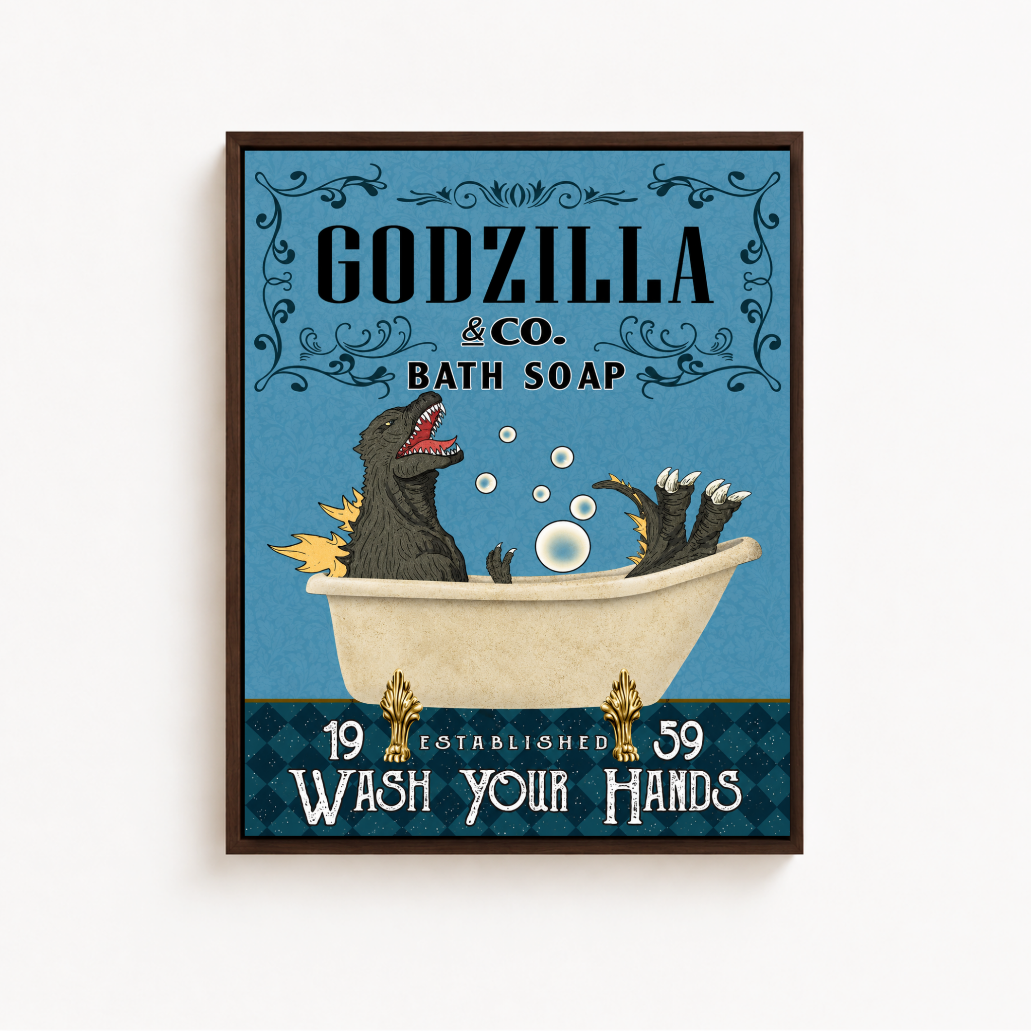 Funny Kaiju Bath Soap Canvas Wall Art Aura Canvas