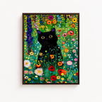 Black Cat Floral Garden Canvas Wall Art Aura Canvas