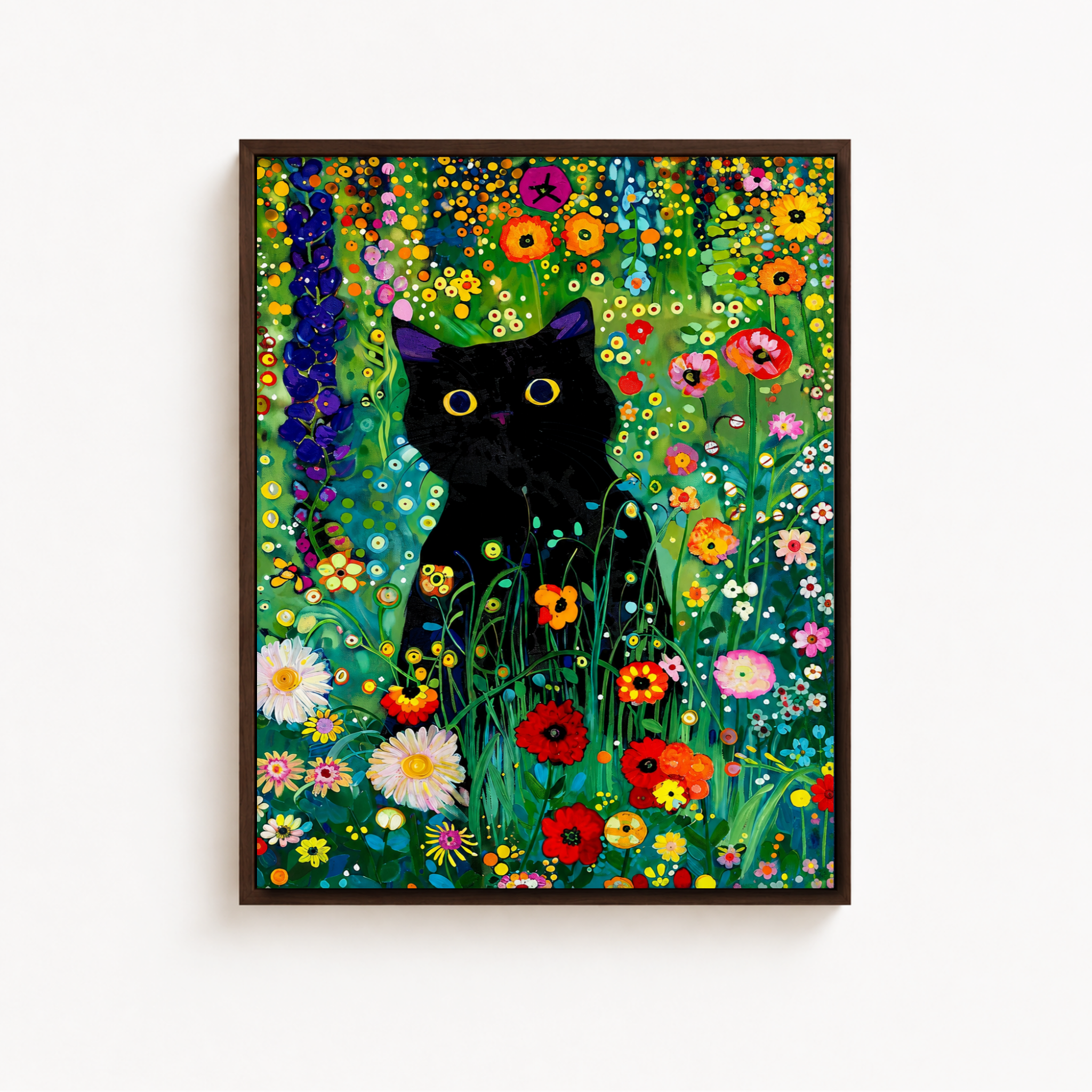 Black Cat Floral Garden Canvas Wall Art Aura Canvas