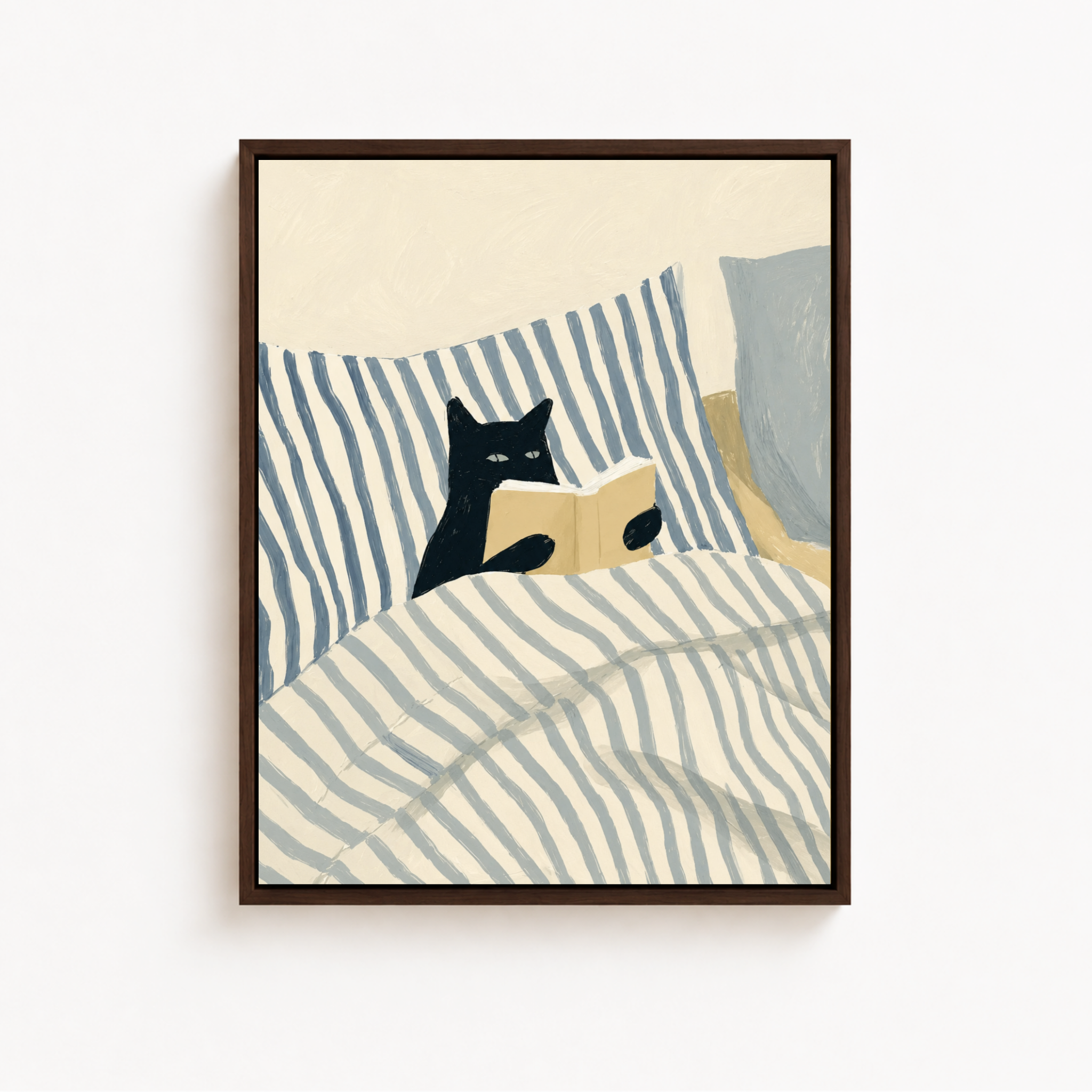 Black Cat Reading in Bed Canvas Wall Art Aura Canvas