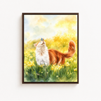 Watercolor Meadow Cat Canvas Wall Art Aura Canvas