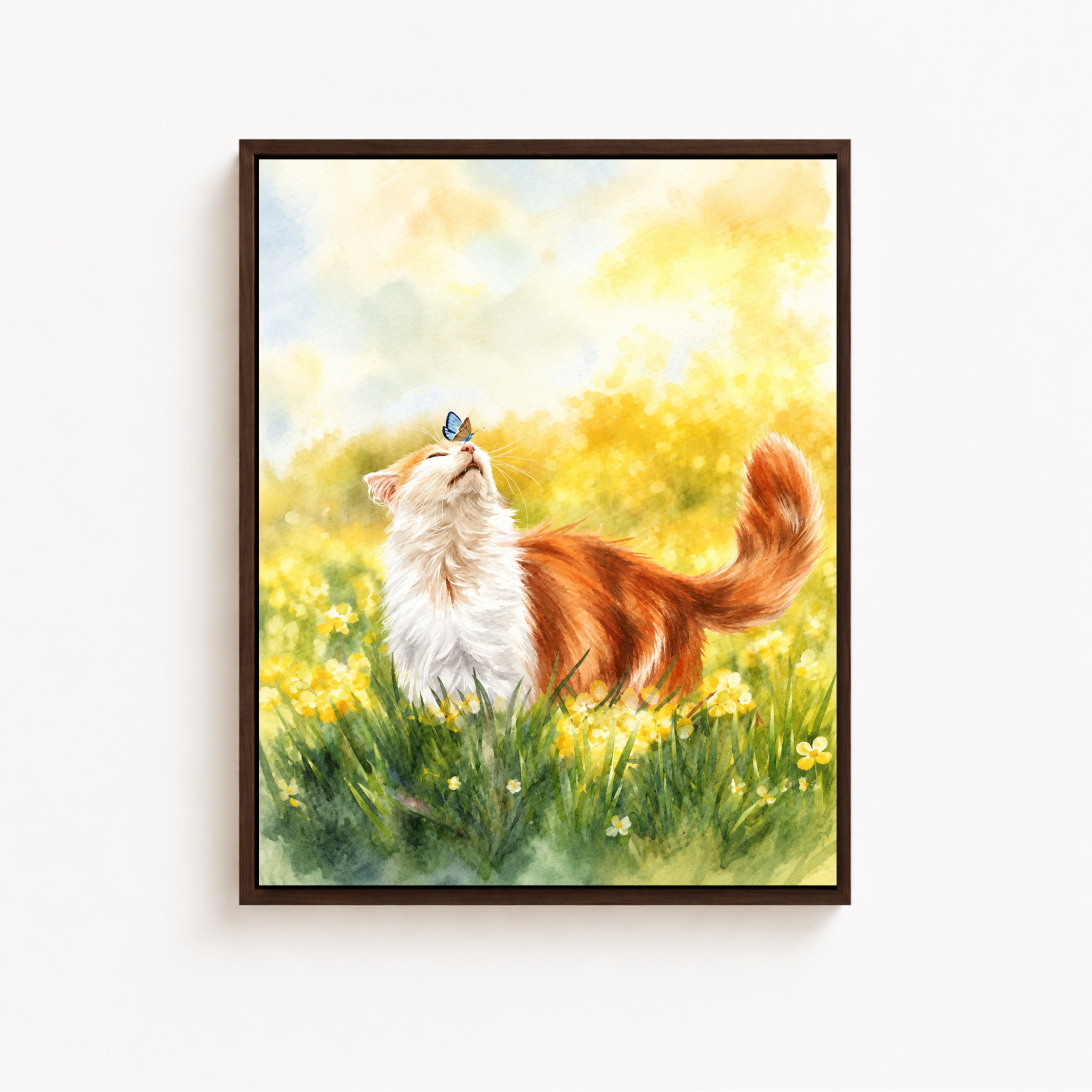 Watercolor Meadow Cat Canvas Wall Art Aura Canvas