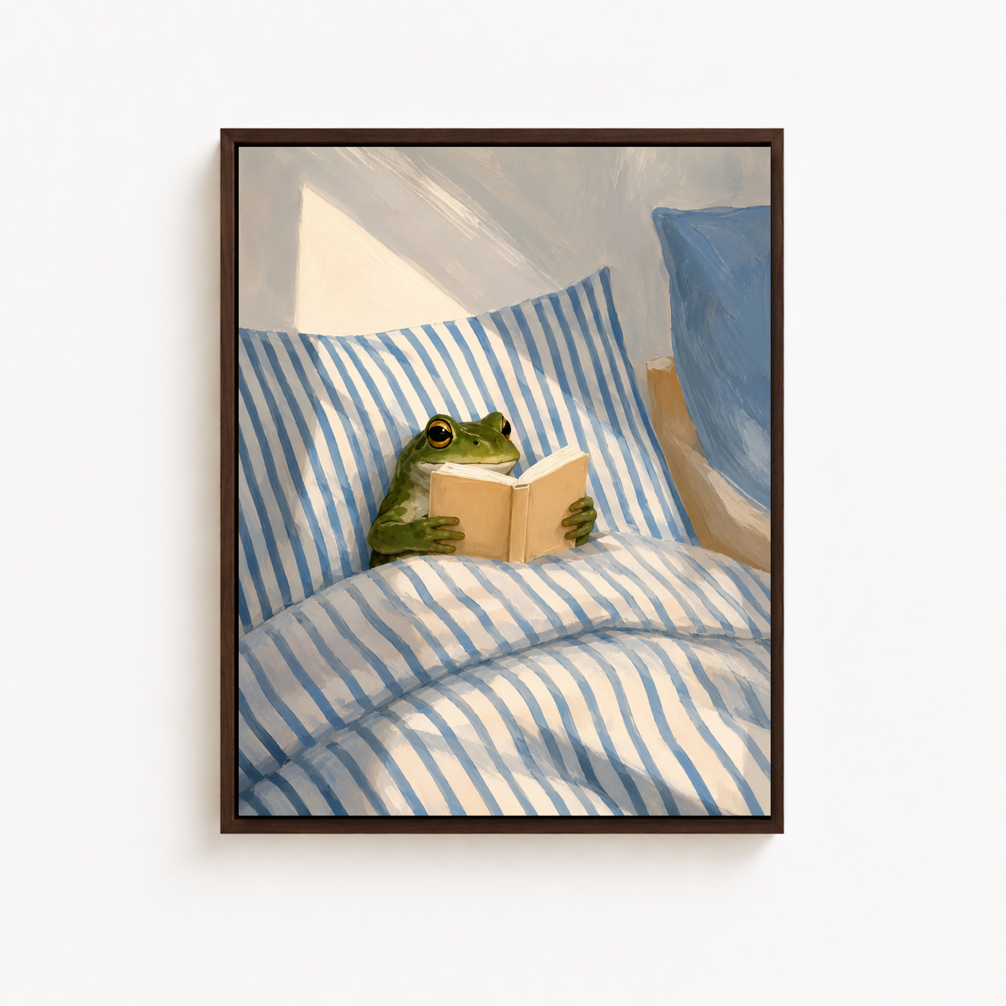 Cozy Reading Frog Canvas Wall Art Aura Canvas