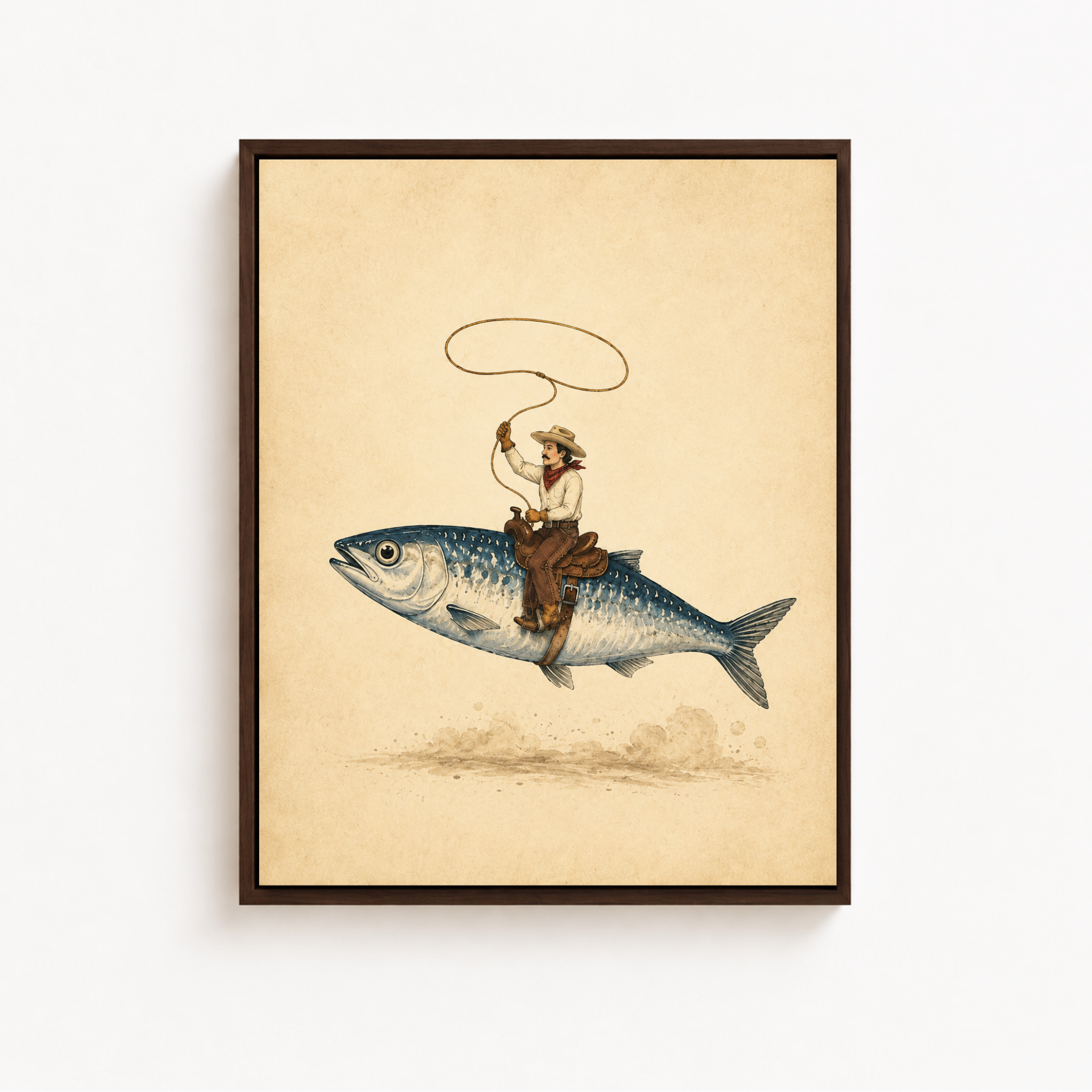 Flying Fish Cowboy Canvas Wall Art Aura Canvas