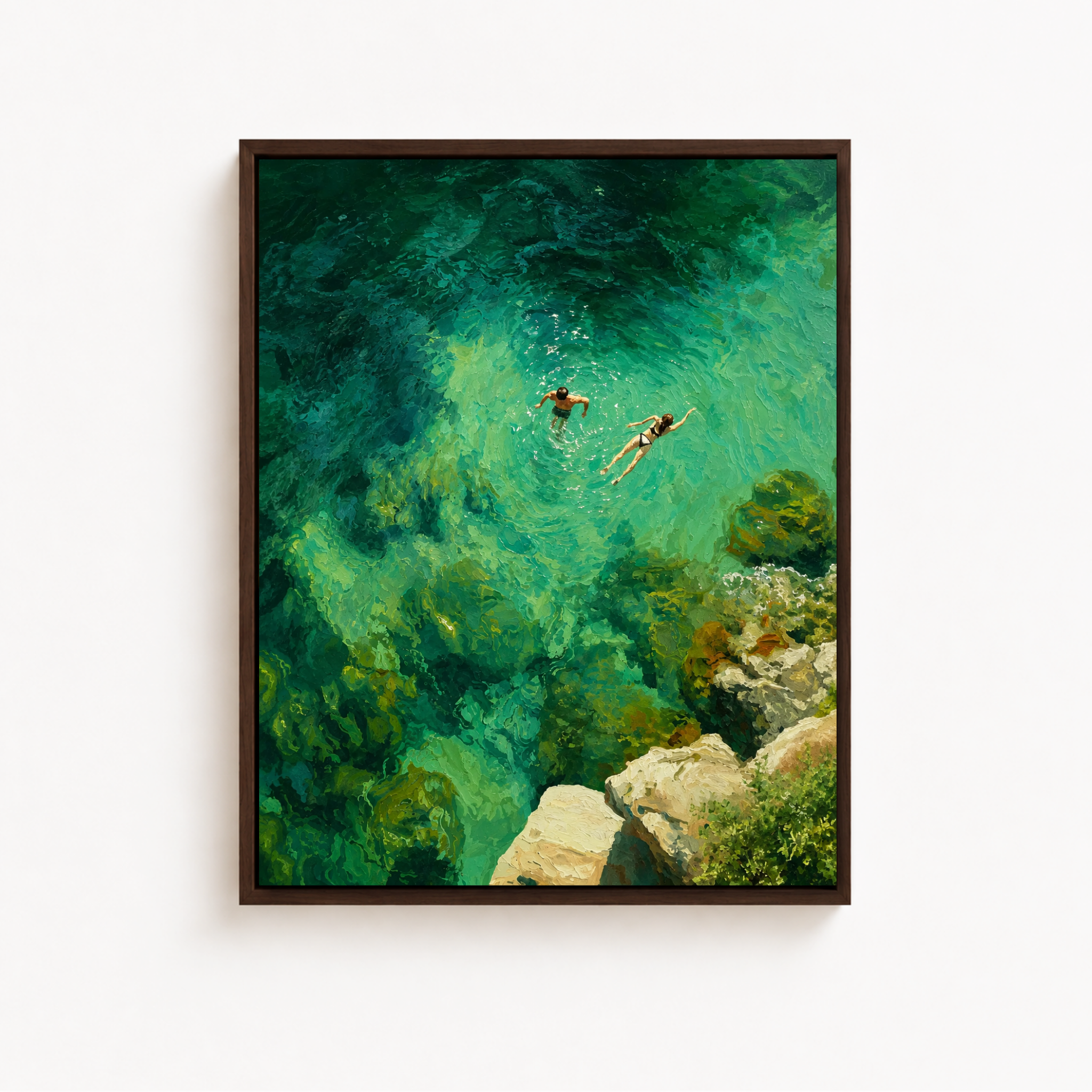 Turquoise Ocean Swimmers Canvas Wall Art Aura Canvas