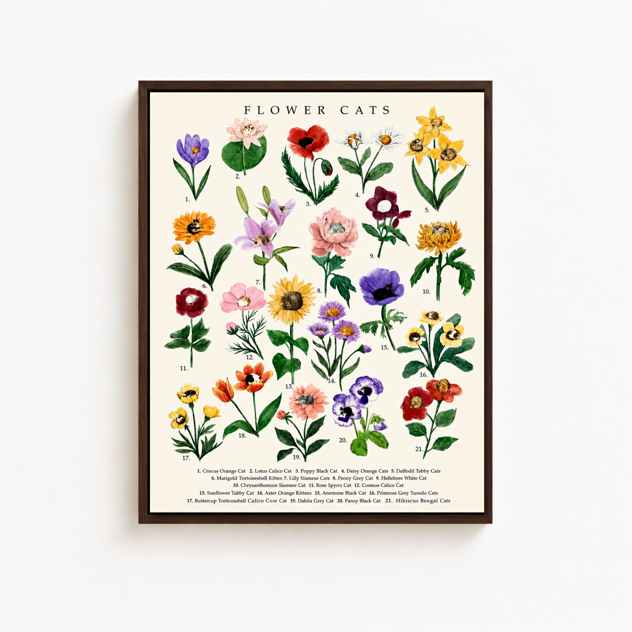 Botanical Flower Cats Canvas Wall Art Aura Canvas