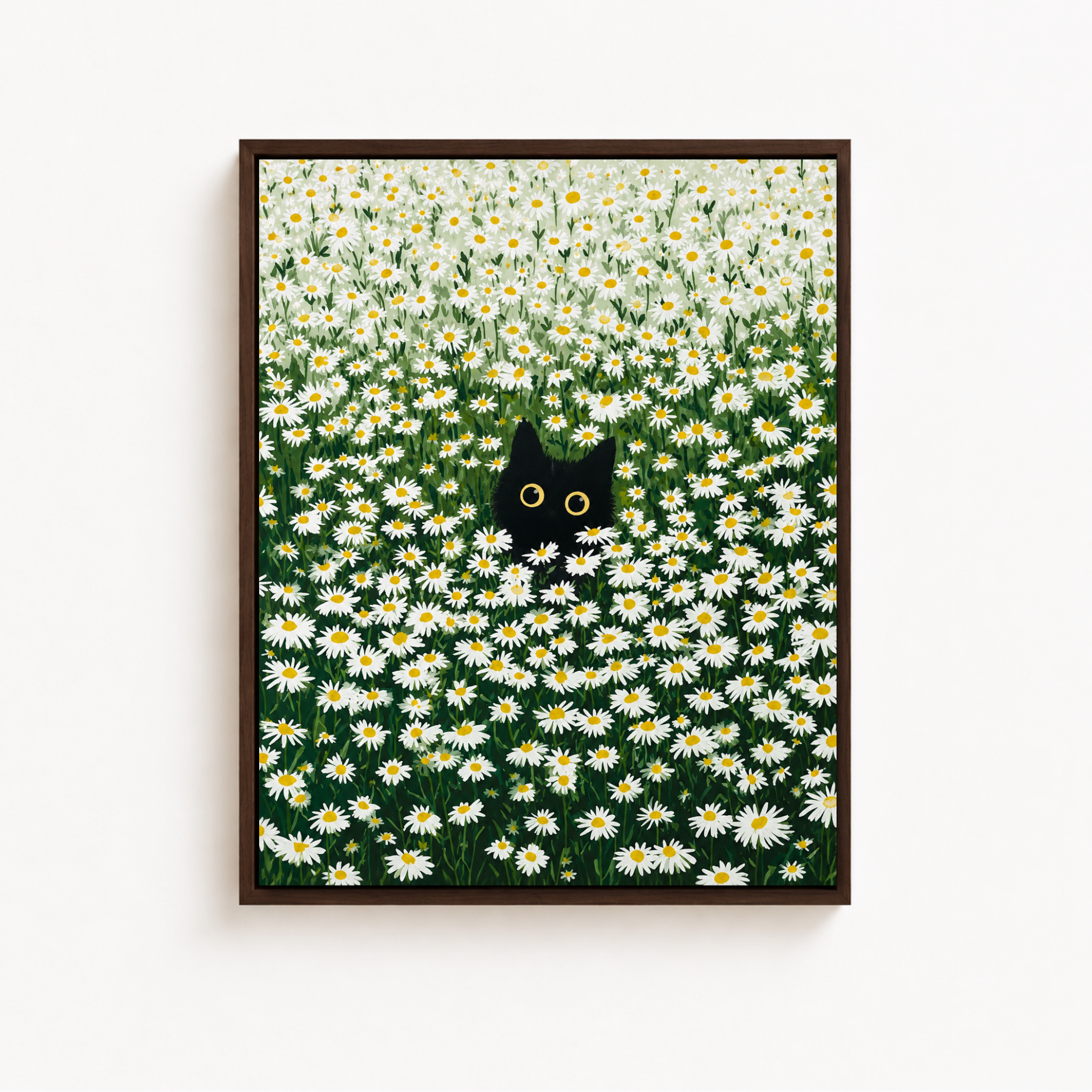 Black Cat Daisy Field Canvas Wall Art Aura Canvas