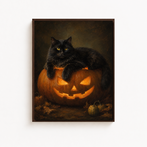 Black Cat Pumpkin Canvas Wall Art Aura Canvas