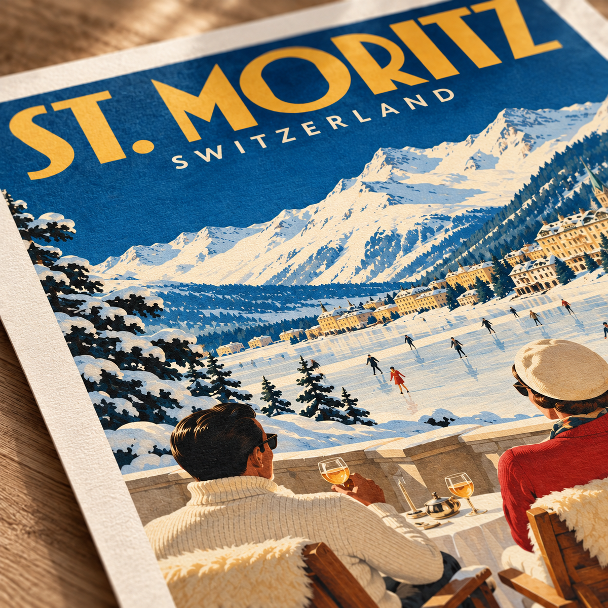 St. Moritz Vintage Ski Canvas Wall Art - canvas close-up detail