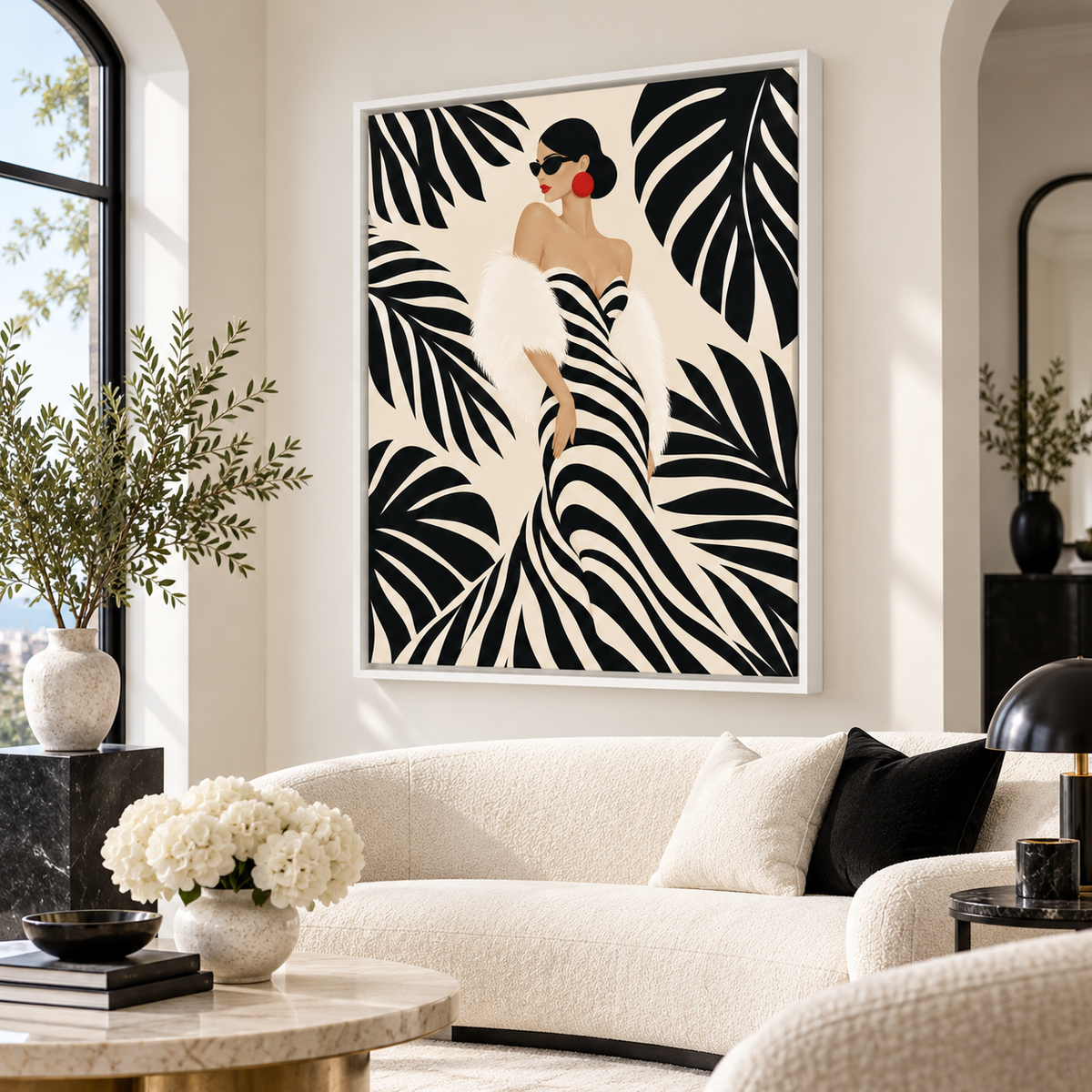 Black and White Fashion Woman Canvas Wall Art