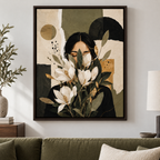 Boho Woman Portrait with White Flowers Canvas Wall Art - lifestyle room mockup