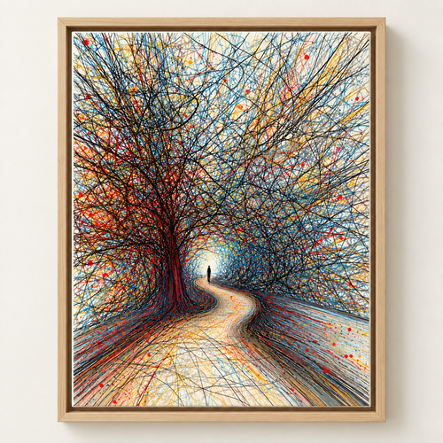 Abstract Forest Path Colorful Tree Canvas Wall Art - main canvas artwork